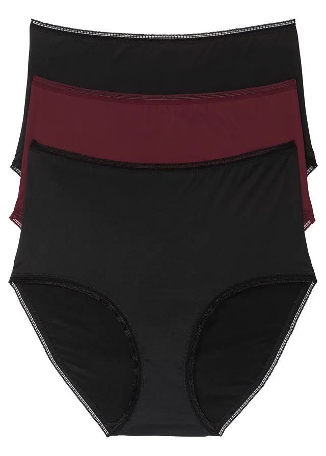 Chiloți înalţi cu microfibre (3 buc.) • negru/bordo • magazin bonprix