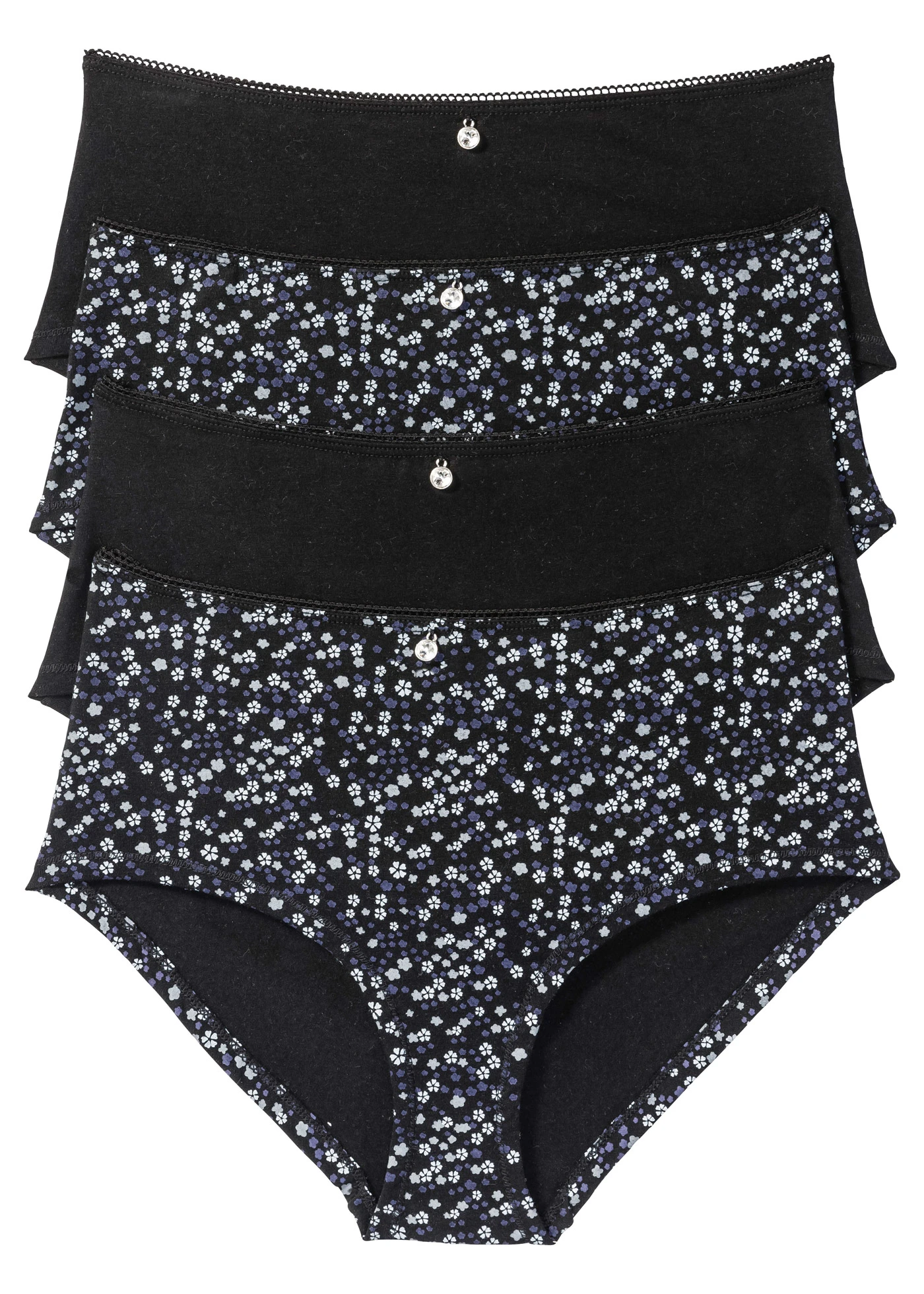 Chilot panty maxi (set/4 buc.) • negru + negru cu imprimeu • magazin bonprix