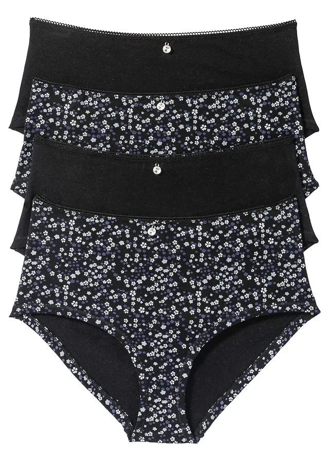 Chilot panty maxi (set/4 buc.) • negru + negru cu imprimeu • magazin bonprix