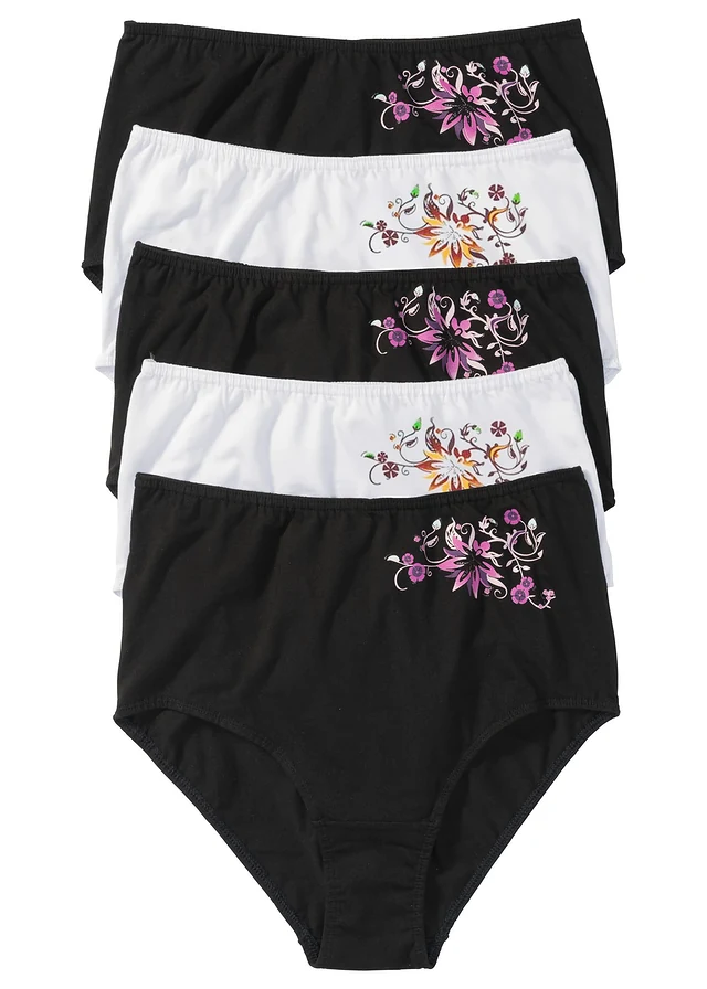 Lot de 5 slips taille haute, Couleur: noir + blanc