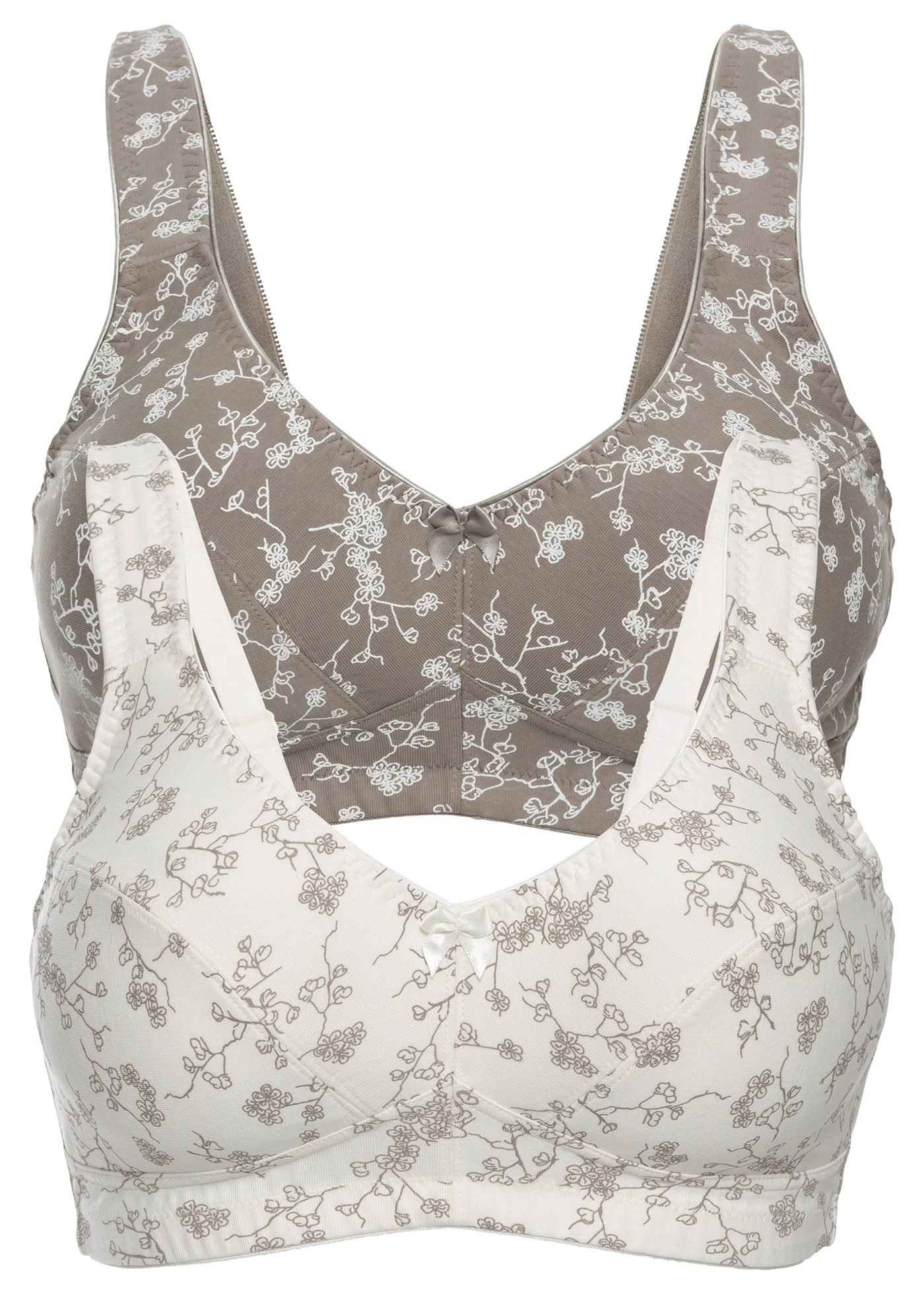 Podprsenka bez kostic, s organickou bavlnou  (2 ks v balení) • přírodní bílá + hnědošedá s květy • bonprix obchod