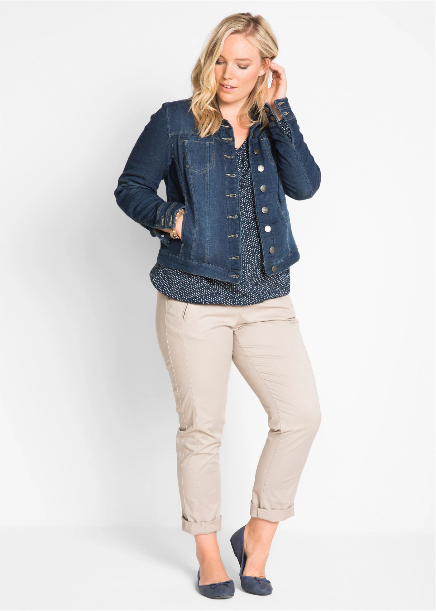 Longsleeve van biologisch katoen • donkerblauw gedessineerd plus size • bonprix online shop