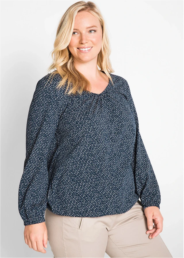 Longsleeve van biologisch katoen, Kleur: donkerblauw gedessineerd