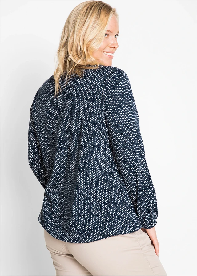 T-shirt manches longues 100% coton, Couleur: bleu foncé imprimé