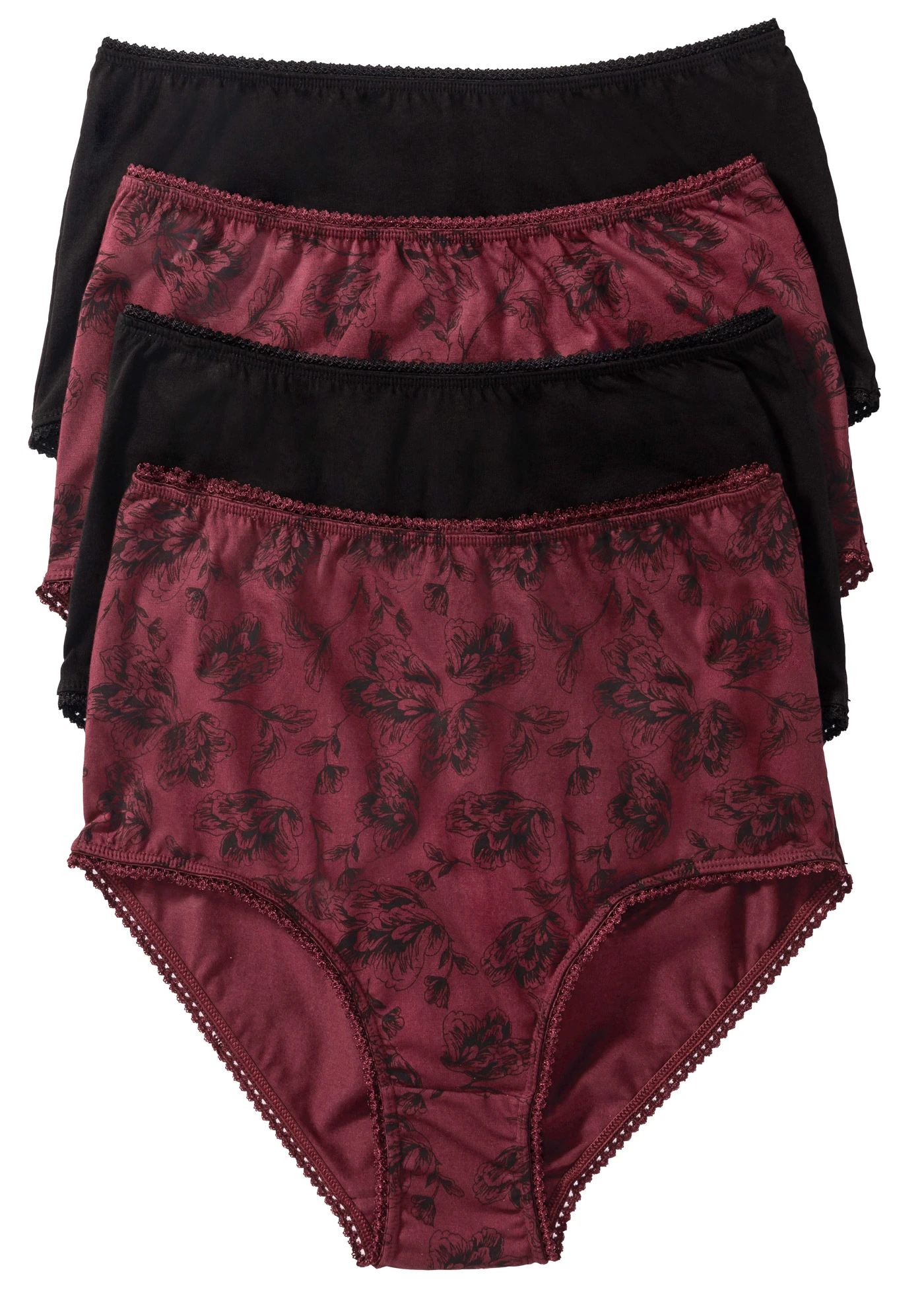 High Waist női alsó bio-pamuttal (4 db-os csomag) • fekete+juharpiros/mintás • bonprix áruház