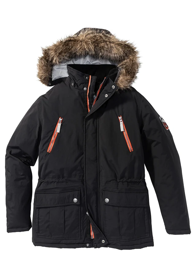 Parka d’hiver déperlante à capuche amovible, Couleur: noir