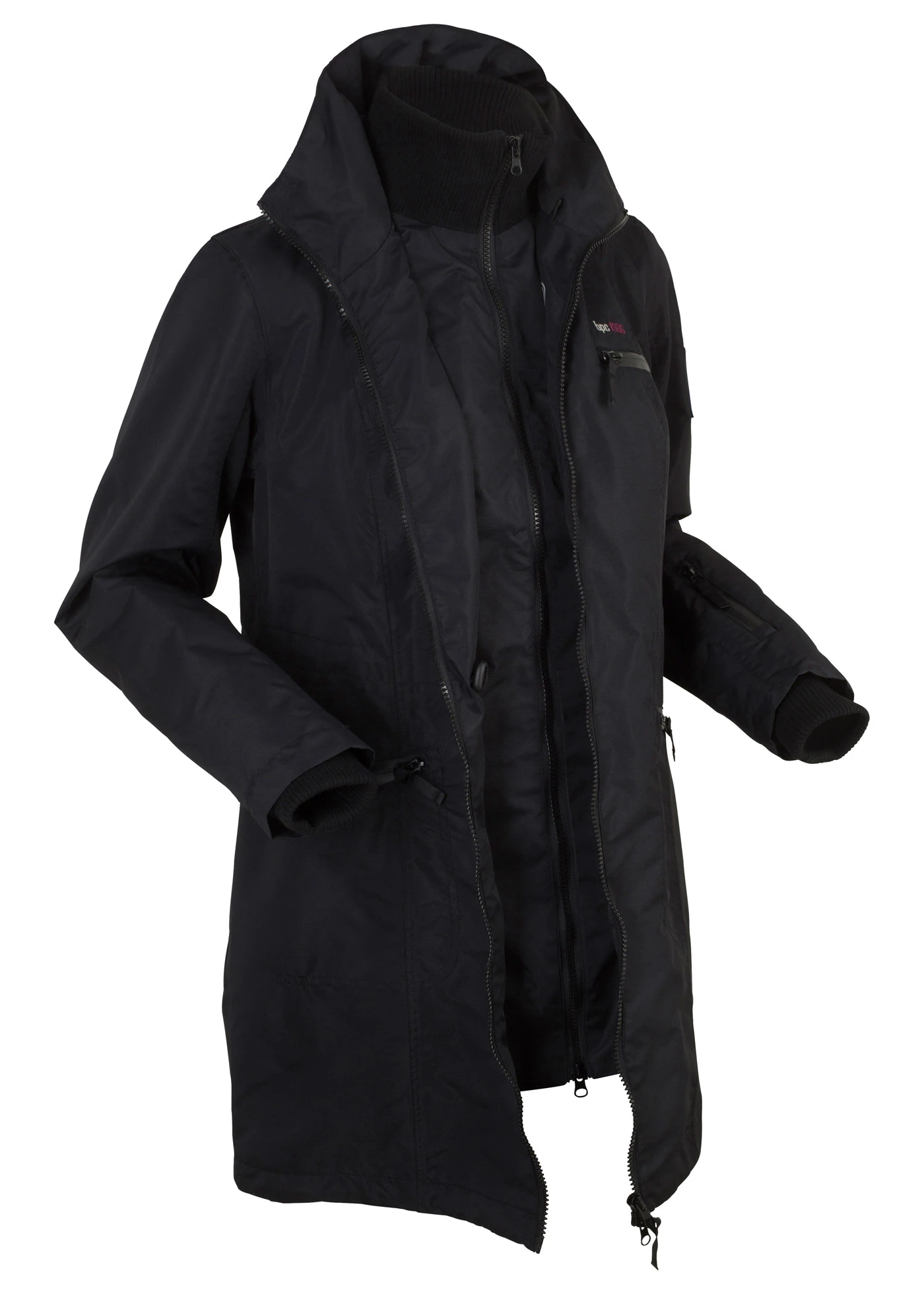 Waterdichte outdoor overgangsjas met capuchon, 2-in-1-look • zwart • bonprix online shop