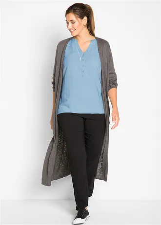 Pantalon droit en bengaline extensible, taille élastiquée, Couleur: noir