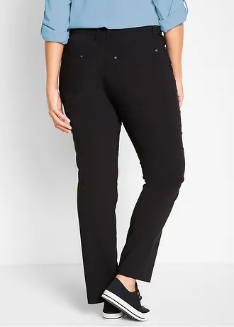 Pantalon droit en bengaline extensible, taille élastiquée, Couleur: noir