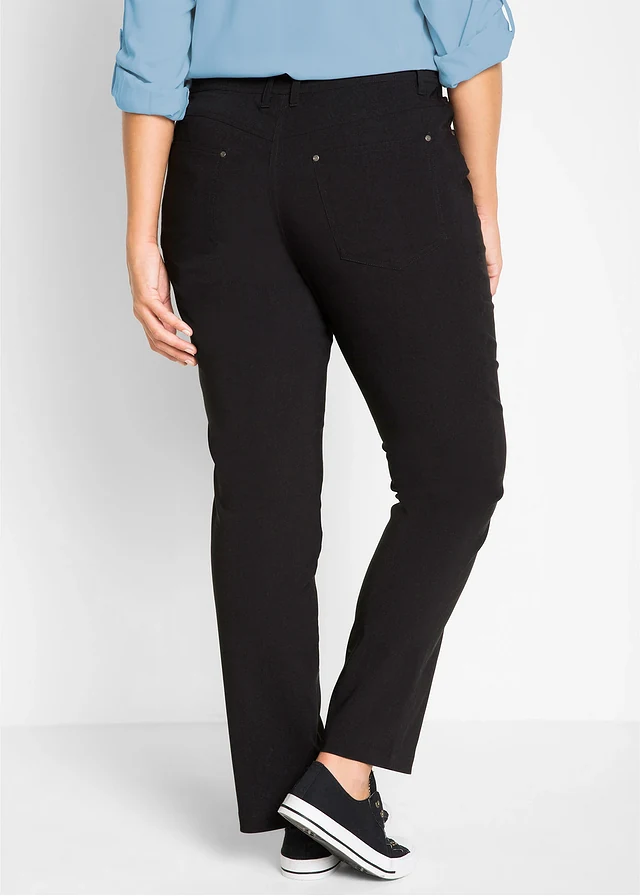 Pantalon droit en bengaline extensible, taille élastiquée, Couleur: noir