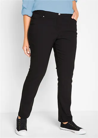 Pantalon droit en bengaline extensible, taille élastiquée, Couleur: noir