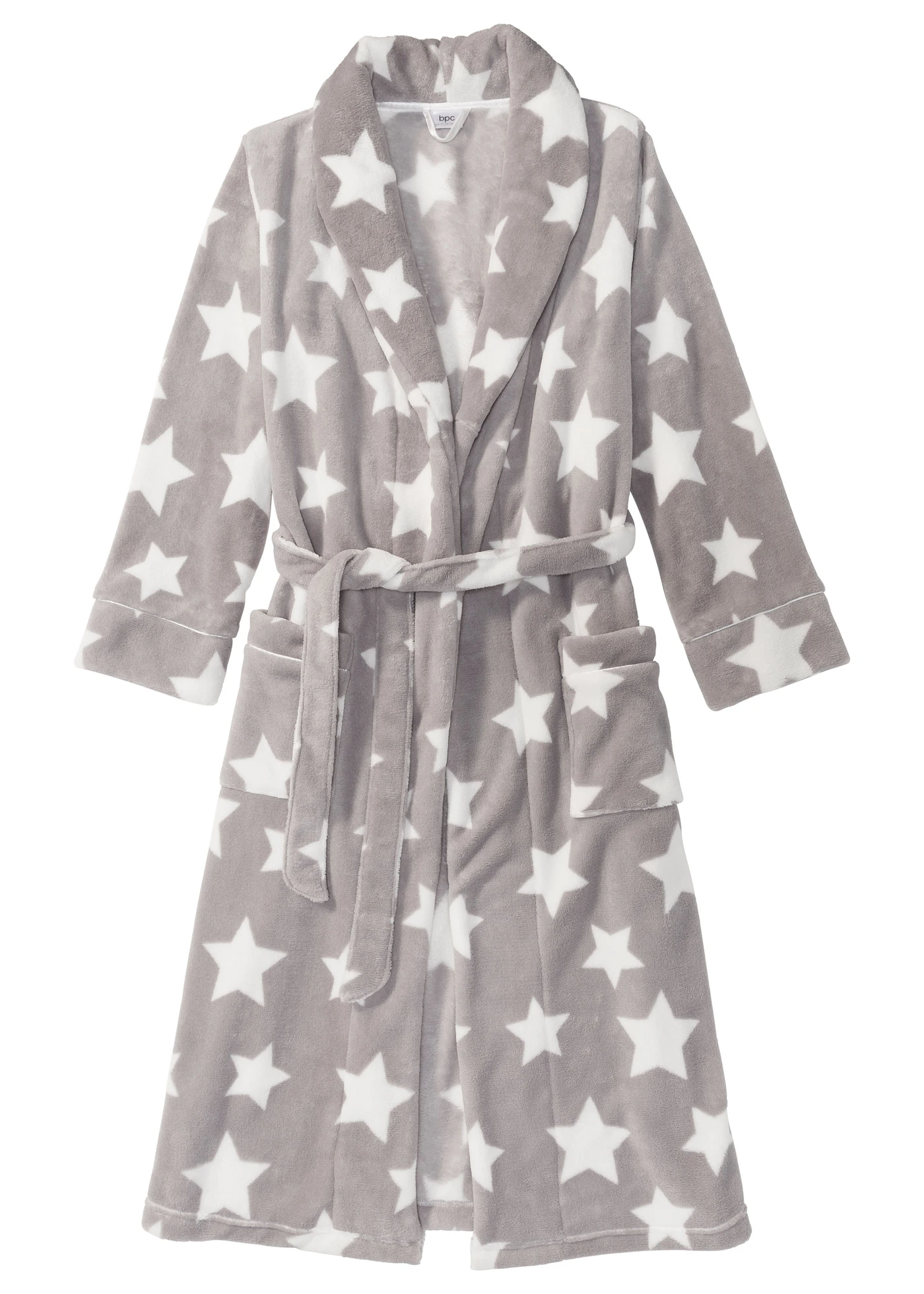 Halat de baie din fleece • gri/ecru cu imprimeu • magazin bonprix