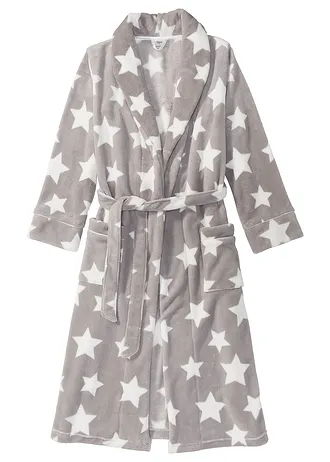 Halat de baie din fleece • gri/ecru cu imprimeu • magazin bonprix