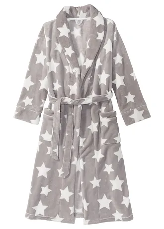 Flísový župan, barva: šedo-přírodní bílá s potiskem