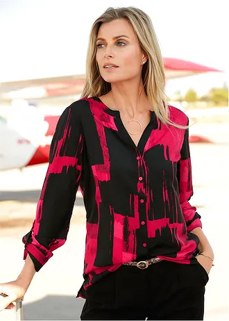 Hosszú sifon blúz mintával • piros/fekete • bonprix áruház