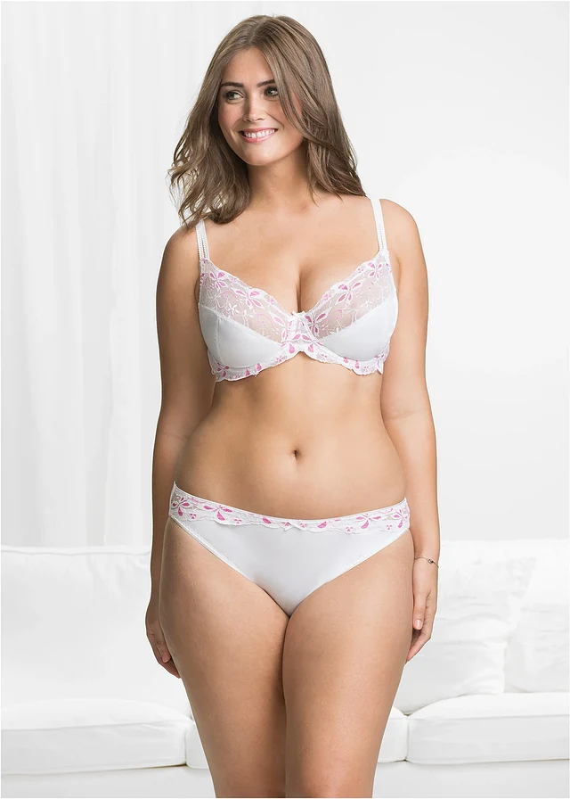 Slip met kant (set van 3), Kleur: wit-pink+wit-grijs+wit-turkoois