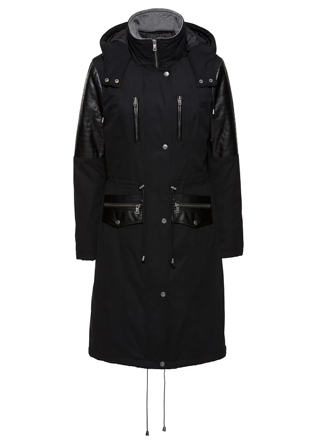 Lange parka met imitatieleer