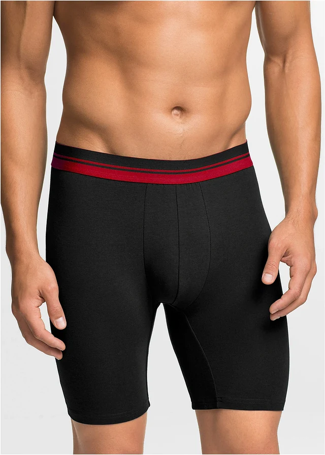 Lot de 2 boxers longs coton, Couleur: noir + rouge foncé
