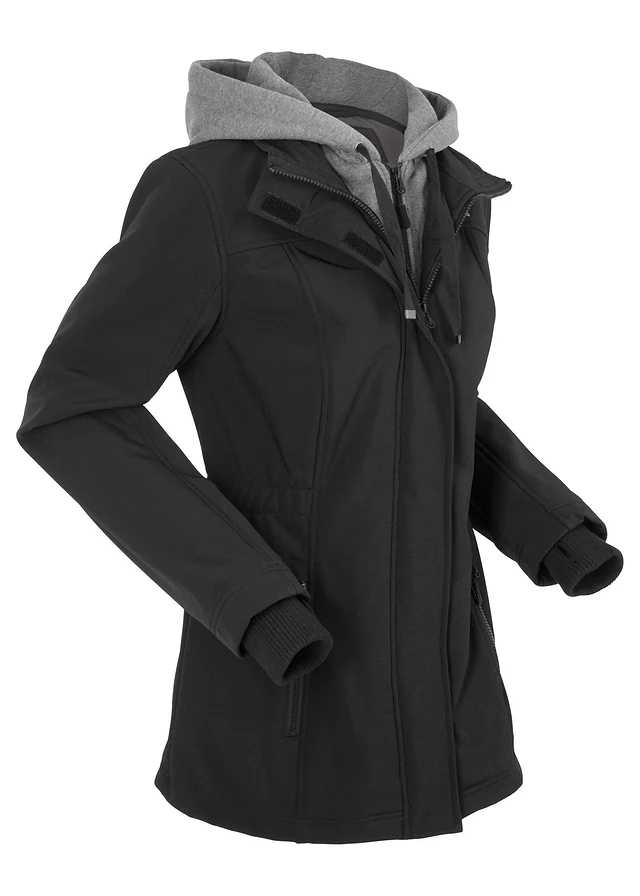 Lange softshell jas in layerlook, waterafstotend