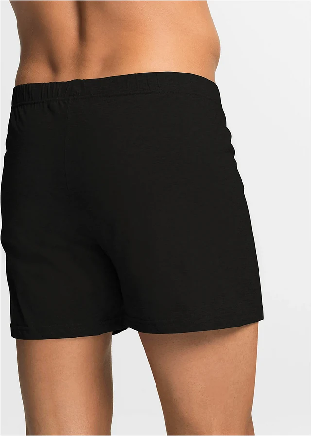 Lot de 4 caleçons en jersey coton doux, Couleur: noir + bleu chiné