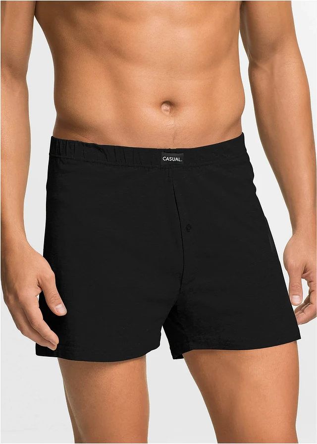 Lot de 4 caleçons en jersey coton doux, Couleur: noir + bleu chiné
