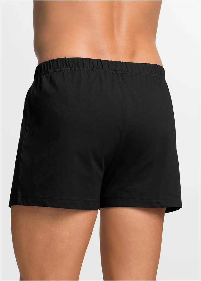 Wijde jersey boxershorts met katoen (set van 3), Kleur: effen zwart