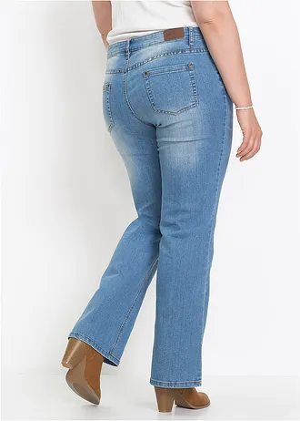 Bootcut comfort stretch jeans, mid waist, Kleur: lichtblauw denim used