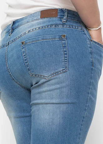 Bootcut comfort stretch jeans, mid waist, Kleur: lichtblauw denim used