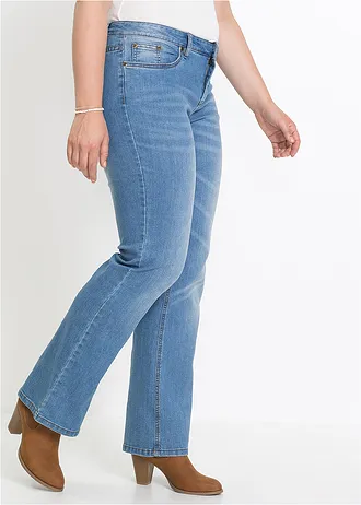 Bootcut comfort stretch jeans, mid waist, Kleur: lichtblauw denim used