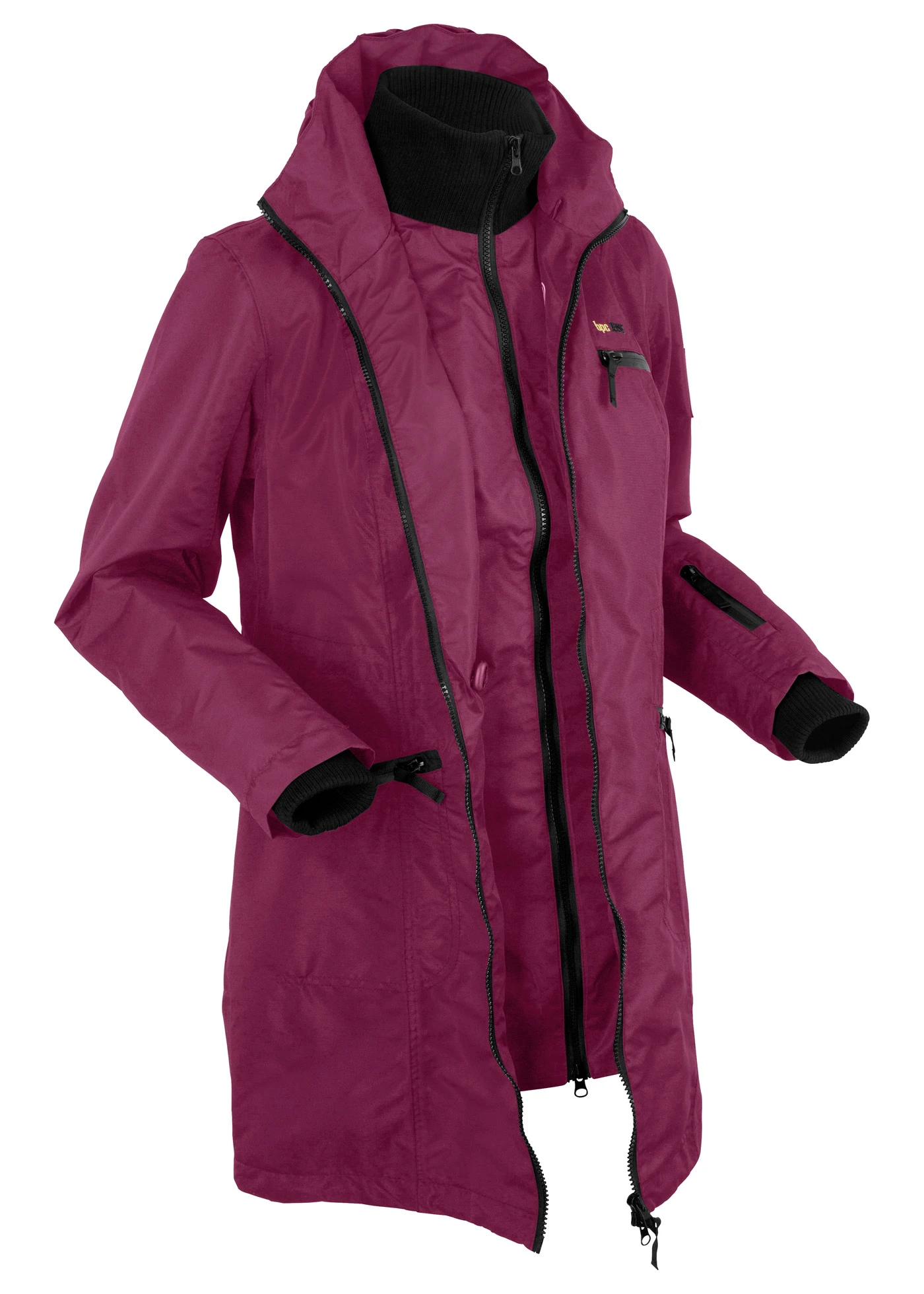 Waterdichte outdoor overgangsjas met capuchon, 2-in-1-look • bessen • bonprix online shop