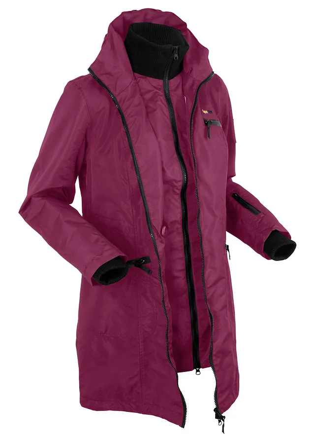 Waterdichte outdoor overgangsjas met capuchon, 2-in-1-look • bessen • bonprix online shop