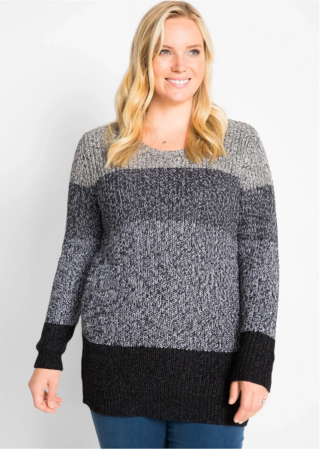 Pull avec rayures bloc, Couleur: anthracite chiné rayé