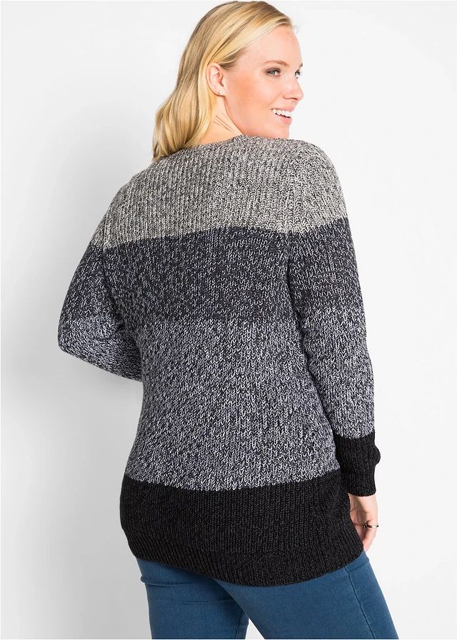 Pull avec rayures bloc, Couleur: anthracite chiné rayé