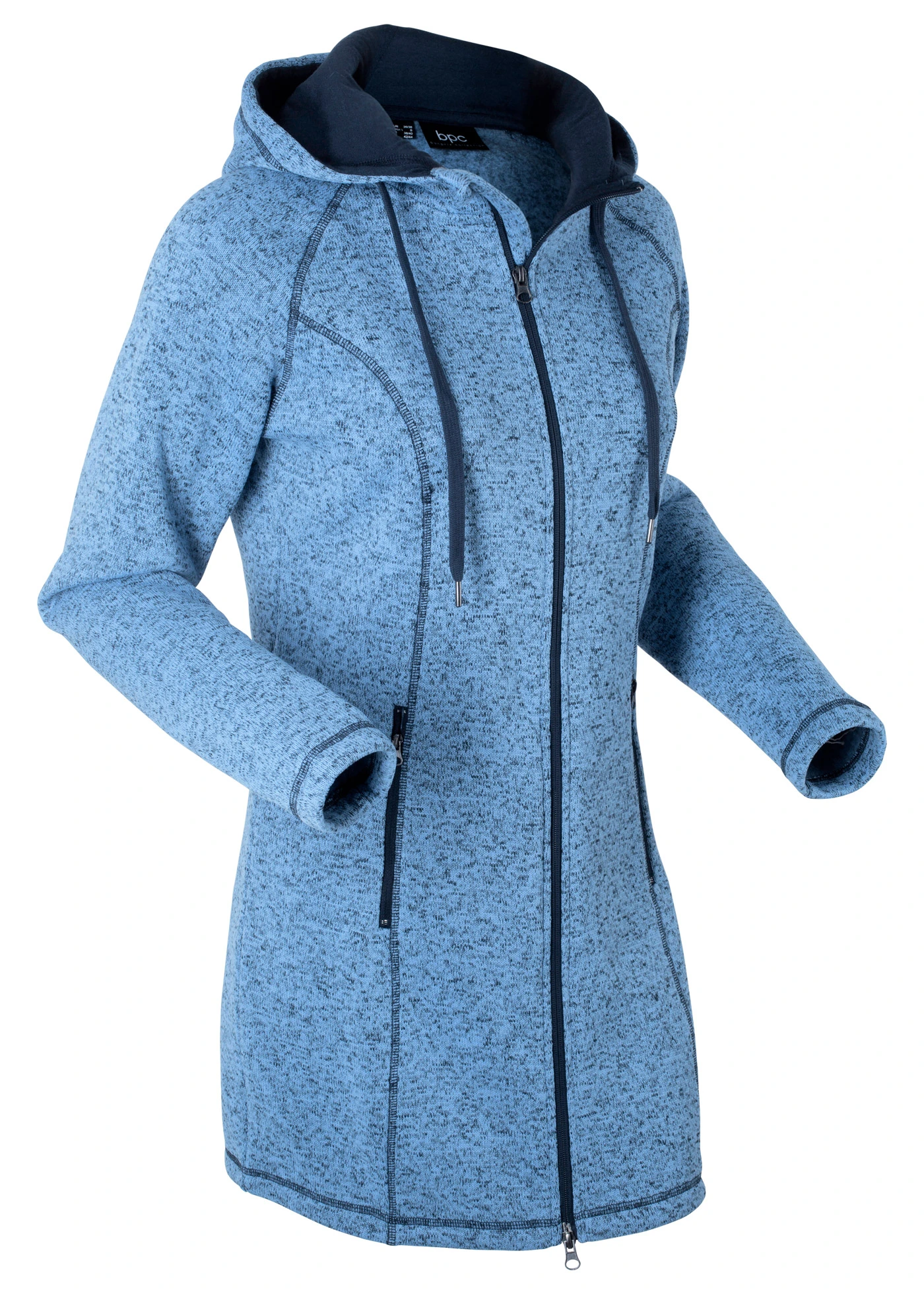 Veste longue polaire à capuche • bleu moyen-bleu foncé chiné • Boutique bonprix