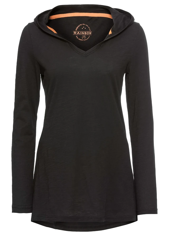 Longshirt met capuchon, Kleur: zwart