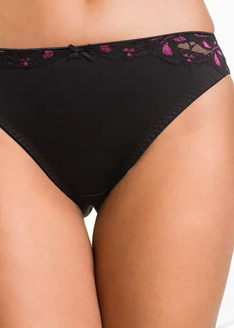 Slip met kant (set van 3) • zwart-pink+zwart-grijs+zwart-turkoois • bonprix online shop