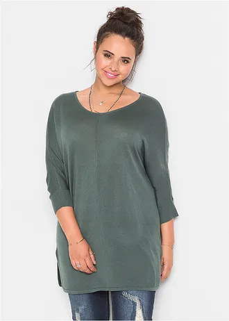 Fijnebreide trui met 3/4 mouwen • eucalyptusgroen plus size • bonprix online shop
