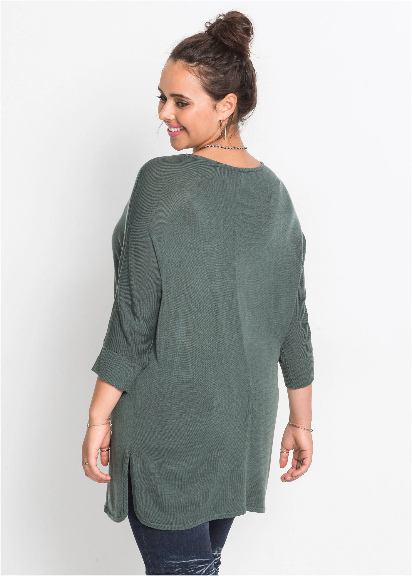 Svetr z jemné pleteniny, s 3/4 rukávem • černá plus size • bonprix obchod