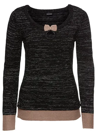 Sweter z kokardą • czarno-szarobrązowy-srebrny metalizowany • sklep bonprix
