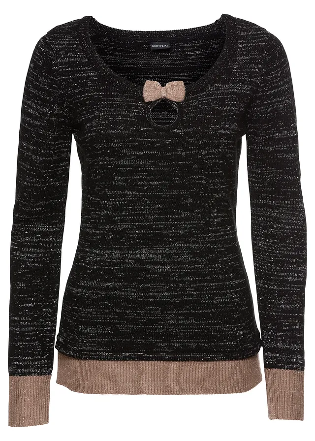 Pull avec nœud • noir-taupe-argenté métallisé • Boutique bonprix
