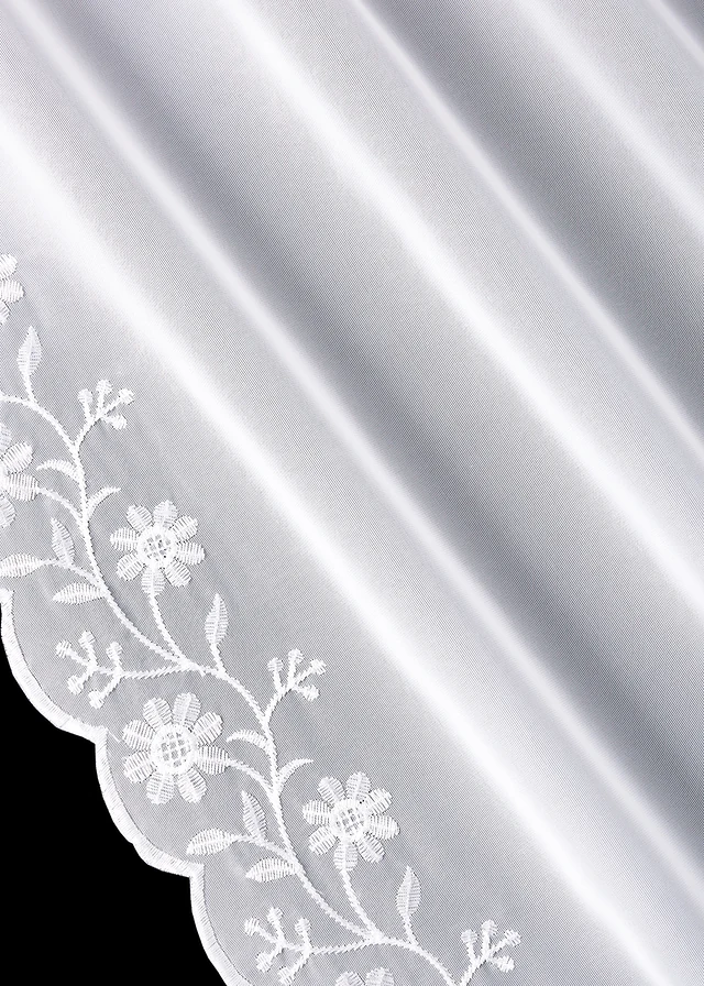 Transparant gordijn met borduursel en embrasse (1 stuk), Kleur: wit