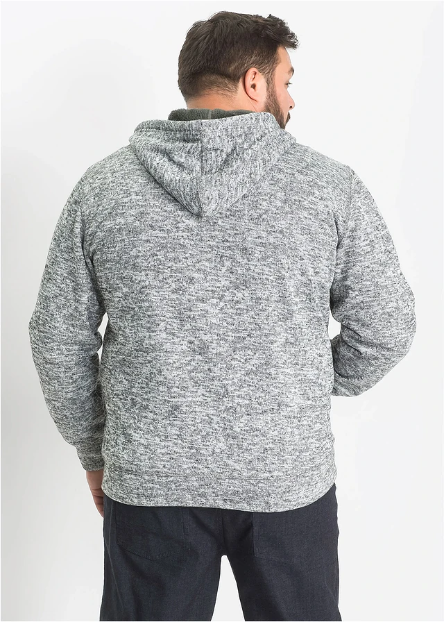 Gilet zippé à capuche avec doublure peluche, Couleur: gris chiné imprimé