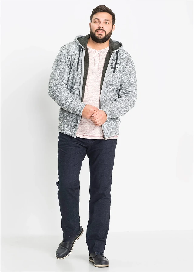 Sweatvest met capuchon en teddy voering, Kleur: grijs gemêleerd met print