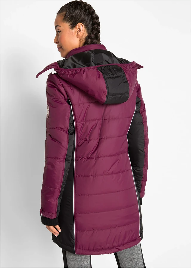 Lange, gewatteerde outdoor jas, waterafstotend, Kleur: bessen