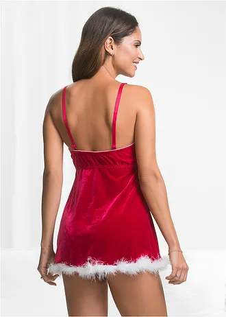 Kerst babydoll, Kleur: rood-wit