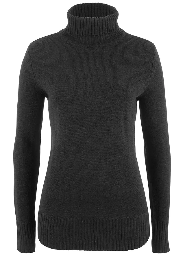 Pulover basic din tricotaj fin cu guler rulat