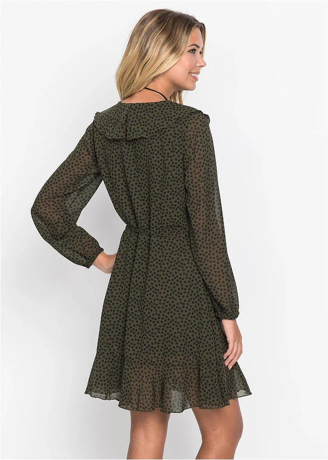 Robe courte style portefeuille • pois olive - noir • product-page.page-title-suffix