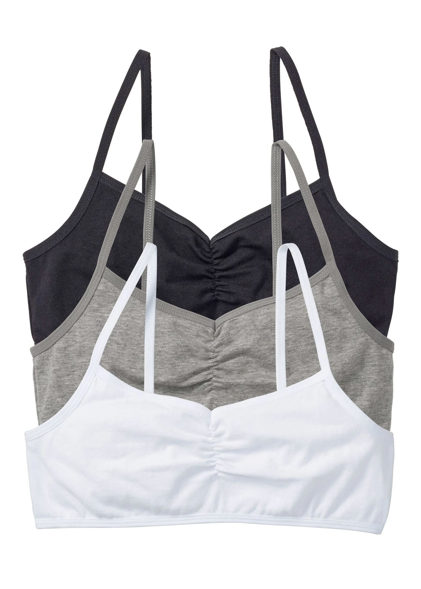 Podprsenkový top s měkkou bavlnou (3 ks v balení) • bílá + černá + světle šedý melír • bonprix obchod