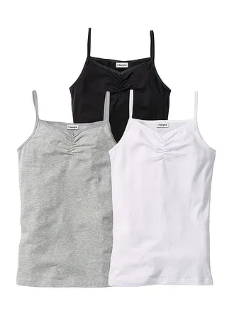 Top s měkkou organickou bavlnou (3 ks v balení) • bílá + černá + světle šedý melír • bonprix obchod