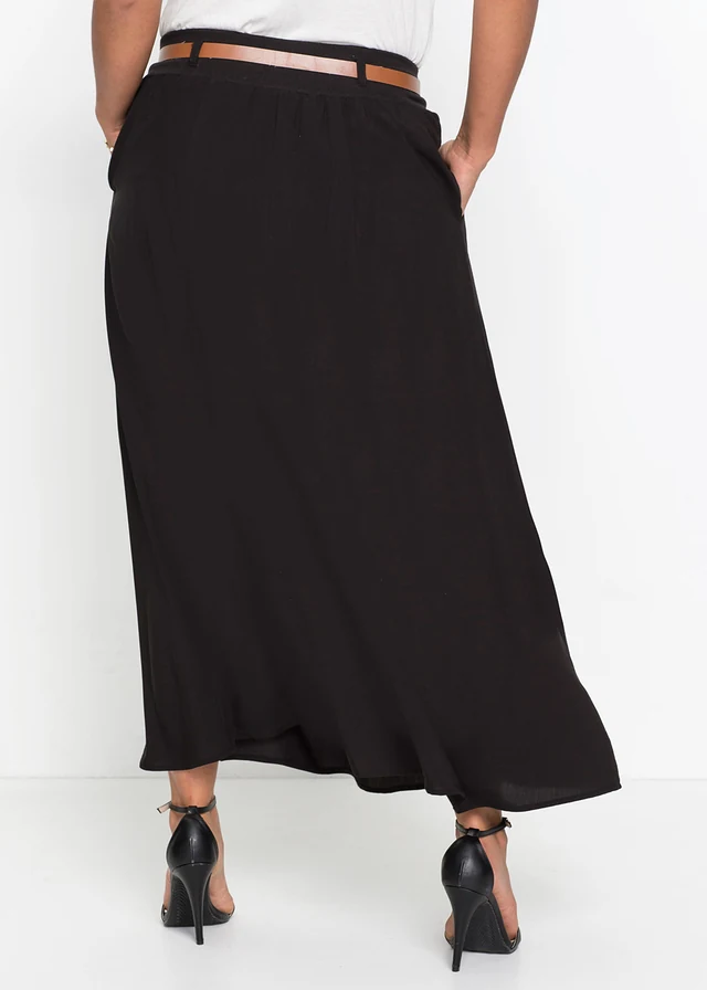Jupe longue en viscose fluide (ens. 2 pces), Couleur: noir